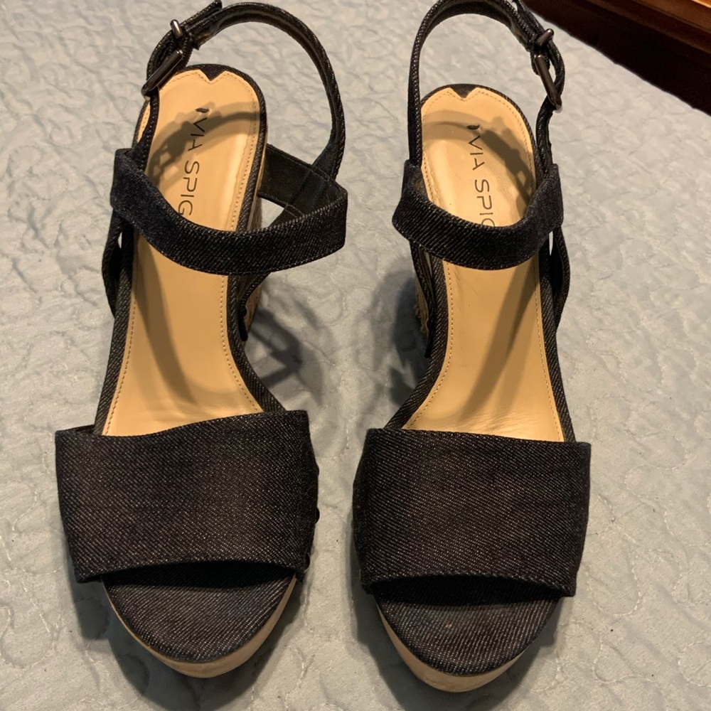 Via Spiga Wallis 2 Denim Wedge Platform Sandal 9.5